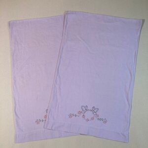 Vintage Embroidered‎ Pillowcases Lavender Dainty Country Butterfly Floral